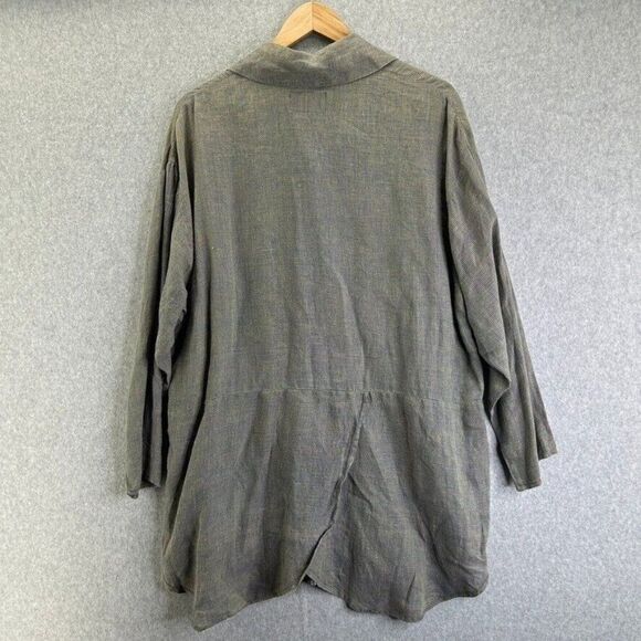Vintage FLAX Small Linen Tunic Top Blouse Button Front Collared Lagenlook Flowy - Picture 7 of 16